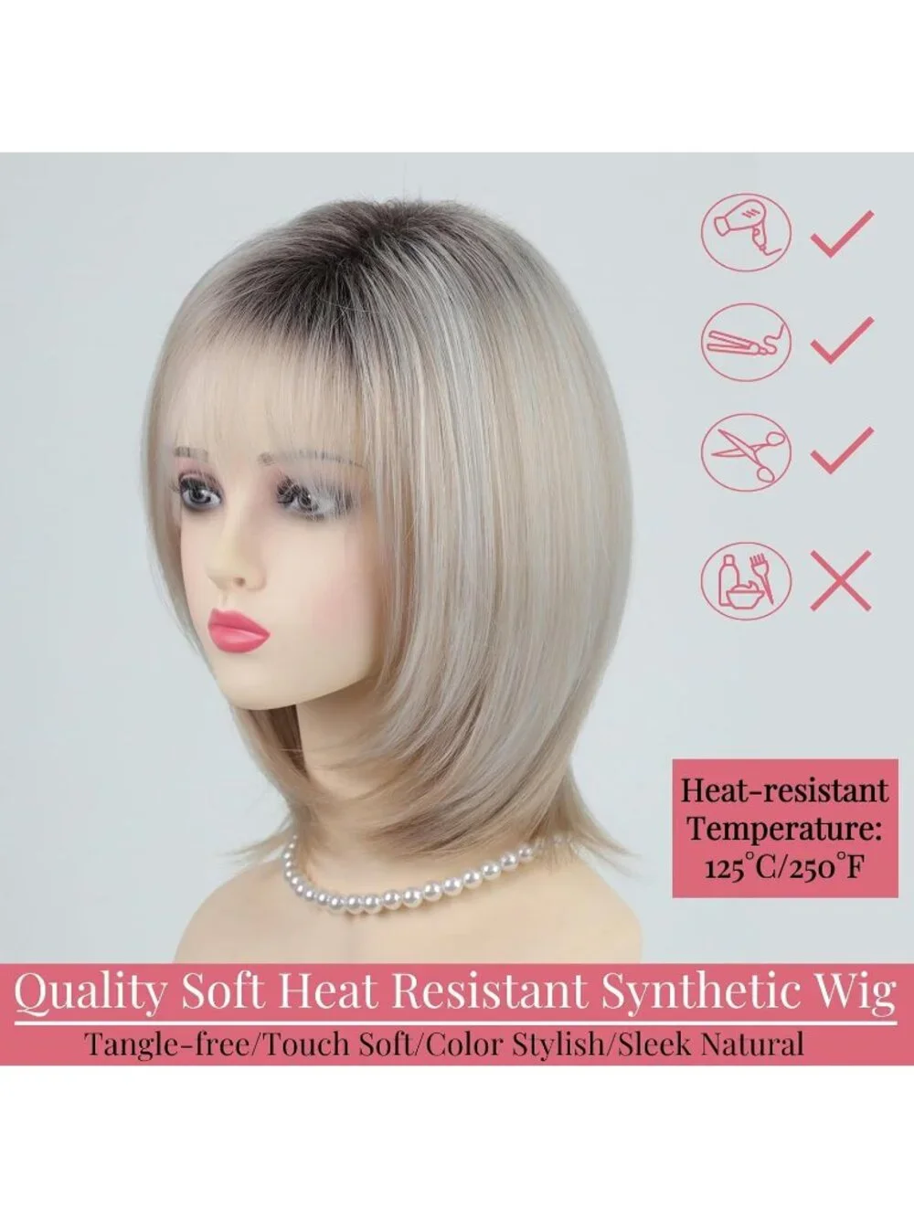 Women's Mix Blonde 12 Inch Mid Length Heat Synthetic Straight Layered Bob Wigs